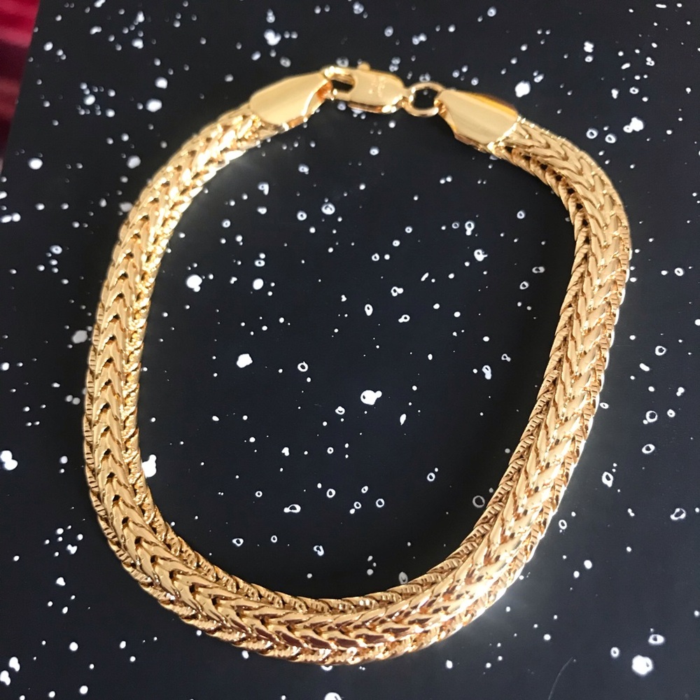 24k Gold Braided Chain Bracelet- Women Jewelry